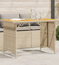 Gartentisch mit Holzplatte Beige 110x68x70 cm Poly Rattan