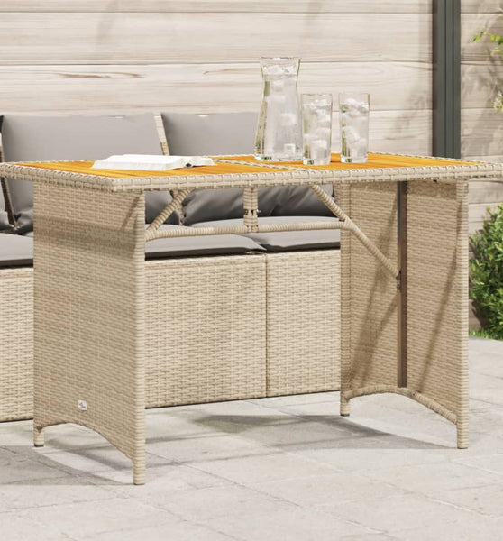 Gartentisch mit Holzplatte Beige 110x68x70 cm Poly Rattan