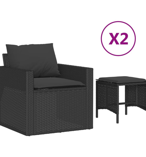 4-tlg. Garten-Sofagarnitur mit Kissen Schwarz Poly Rattan