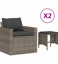 4-tlg. Garten-Sofagarnitur mit Kissen Grau Poly Rattan