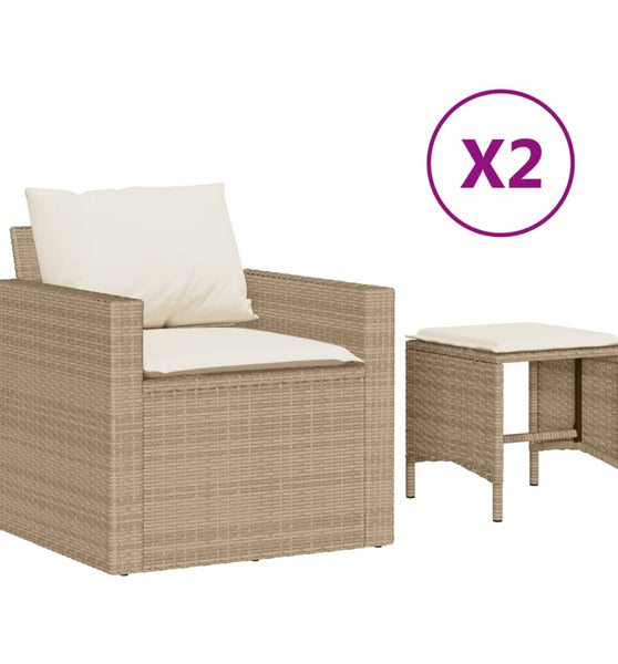 4-tlg. Garten-Sofagarnitur mit Kissen Beige Poly Rattan