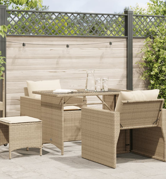 4-tlg. Garten-Sofagarnitur mit Kissen Beige Poly Rattan