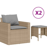 4-tlg. Garten-Sofagarnitur mit Kissen Beige Poly Rattan