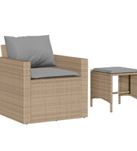 4-tlg. Garten-Sofagarnitur mit Kissen Beige Poly Rattan
