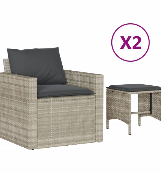 4-tlg. Garten-Sofagarnitur mit Kissen Hellgrau Poly Rattan