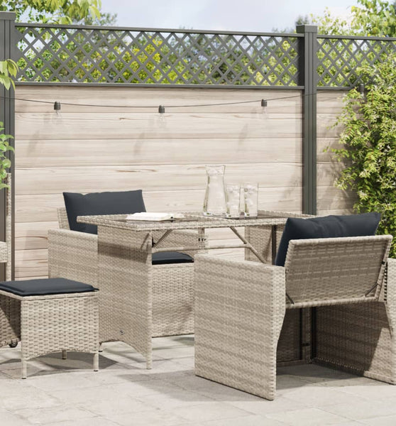 4-tlg. Garten-Sofagarnitur mit Kissen Hellgrau Poly Rattan