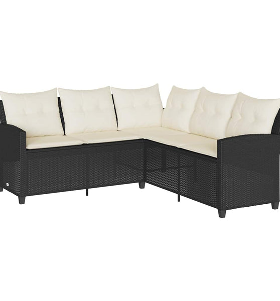 L-förmiges Couchsofa mit Kissen Schwarzes Polyrattan