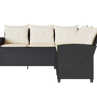 L-förmiges Couchsofa mit Kissen Schwarzes Polyrattan