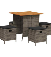 5-tlg. Garten-Essgruppe mit Kissen Grau Poly Rattan