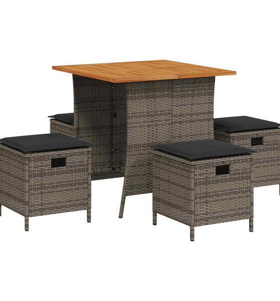 5-tlg. Garten-Essgruppe mit Kissen Grau Poly Rattan