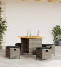 5-tlg. Garten-Essgruppe mit Kissen Grau Poly Rattan