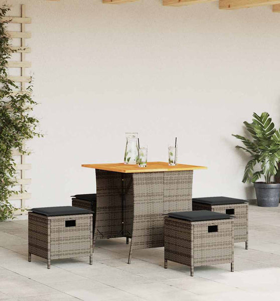 5-tlg. Garten-Essgruppe mit Kissen Grau Poly Rattan
