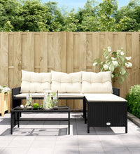 Gartensofa in L-Form mit Tisch und Kissen Schwarz Poly Rattan