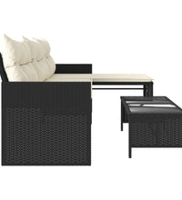 Gartensofa in L-Form mit Tisch und Kissen Schwarz Poly Rattan