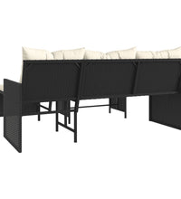 Gartensofa in L-Form mit Tisch und Kissen Schwarz Poly Rattan