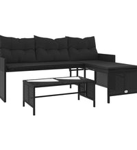 Gartensofa in L-Form mit Tisch und Kissen Schwarz Poly Rattan