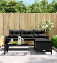 Gartensofa in L-Form mit Tisch und Kissen Schwarz Poly Rattan