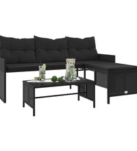 Gartensofa in L-Form mit Tisch und Kissen Schwarz Poly Rattan