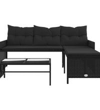 Gartensofa in L-Form mit Tisch und Kissen Schwarz Poly Rattan