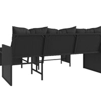 Gartensofa in L-Form mit Tisch und Kissen Schwarz Poly Rattan