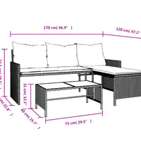 Gartensofa in L-Form mit Tisch und Kissen Schwarz Poly Rattan