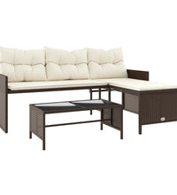 Gartensofa in L-Form mit Tisch und Kissen Braun Poly Rattan