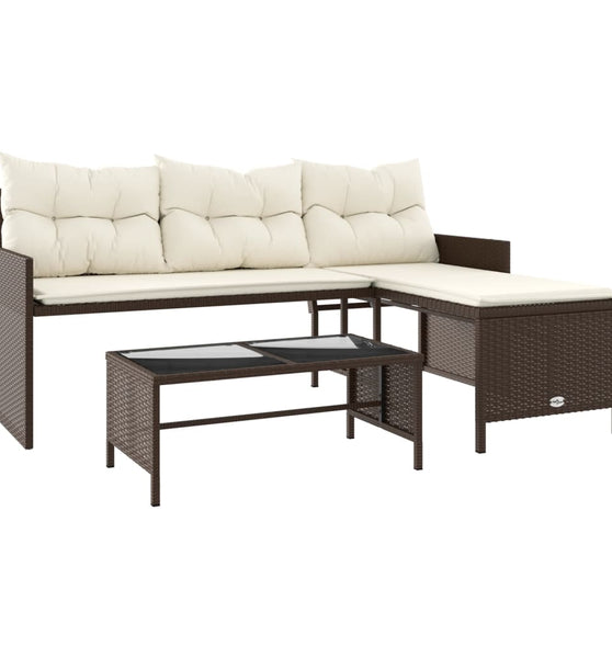 Gartensofa in L-Form mit Tisch und Kissen Braun Poly Rattan