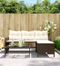 Gartensofa in L-Form mit Tisch und Kissen Braun Poly Rattan