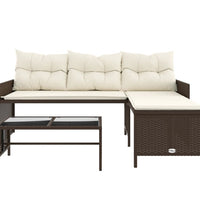 Gartensofa in L-Form mit Tisch und Kissen Braun Poly Rattan