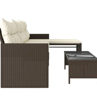 Gartensofa in L-Form mit Tisch und Kissen Braun Poly Rattan