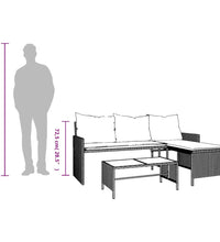 Gartensofa in L-Form mit Tisch und Kissen Braun Poly Rattan