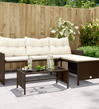 Gartensofa in L-Form mit Tisch und Kissen Braun Poly Rattan