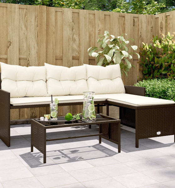 Gartensofa in L-Form mit Tisch und Kissen Braun Poly Rattan