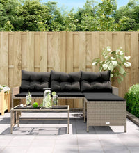 Gartensofa in L-Form mit Tisch und Kissen Grau Poly Rattan