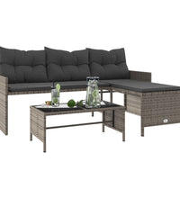 Gartensofa in L-Form mit Tisch und Kissen Grau Poly Rattan