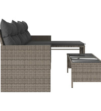 Gartensofa in L-Form mit Tisch und Kissen Grau Poly Rattan