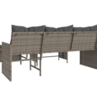 Gartensofa in L-Form mit Tisch und Kissen Grau Poly Rattan