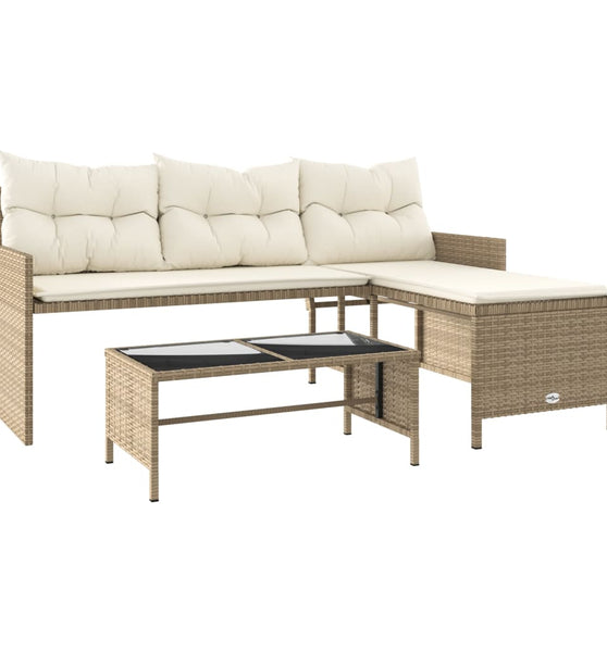 Gartensofa in L-Form mit Tisch und Kissen Beige Poly Rattan