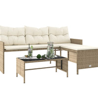 Gartensofa in L-Form mit Tisch und Kissen Beige Poly Rattan