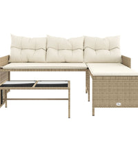 Gartensofa in L-Form mit Tisch und Kissen Beige Poly Rattan