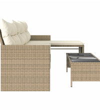 Gartensofa in L-Form mit Tisch und Kissen Beige Poly Rattan