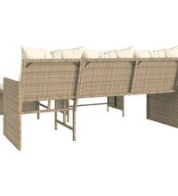 Gartensofa in L-Form mit Tisch und Kissen Beige Poly Rattan