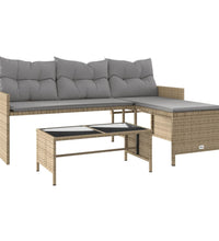 Gartensofa in L-Form mit Tisch und Kissen Beige Poly Rattan