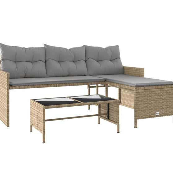 Gartensofa in L-Form mit Tisch und Kissen Beige Poly Rattan