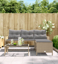 Gartensofa in L-Form mit Tisch und Kissen Beige Poly Rattan