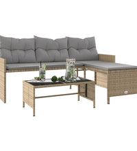 Gartensofa in L-Form mit Tisch und Kissen Beige Poly Rattan