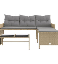 Gartensofa in L-Form mit Tisch und Kissen Beige Poly Rattan