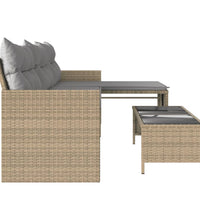 Gartensofa in L-Form mit Tisch und Kissen Beige Poly Rattan