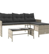 Gartensofa in L-Form mit Tisch und Kissen Hellgrau Poly Rattan