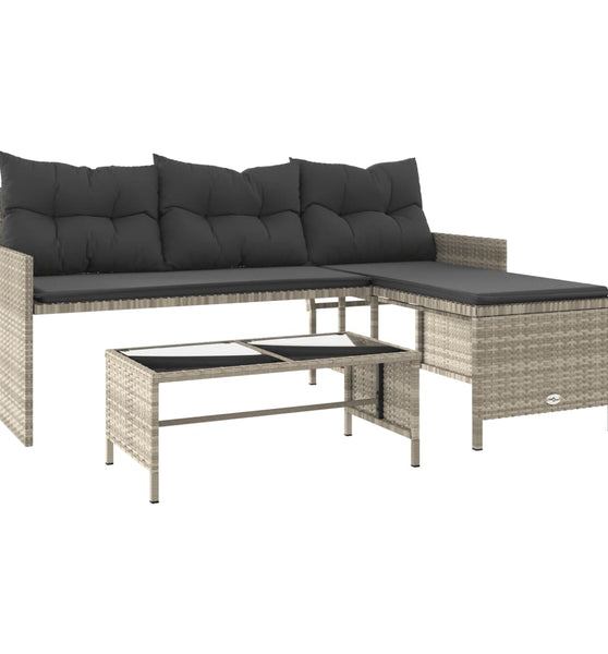 Gartensofa in L-Form mit Tisch und Kissen Hellgrau Poly Rattan